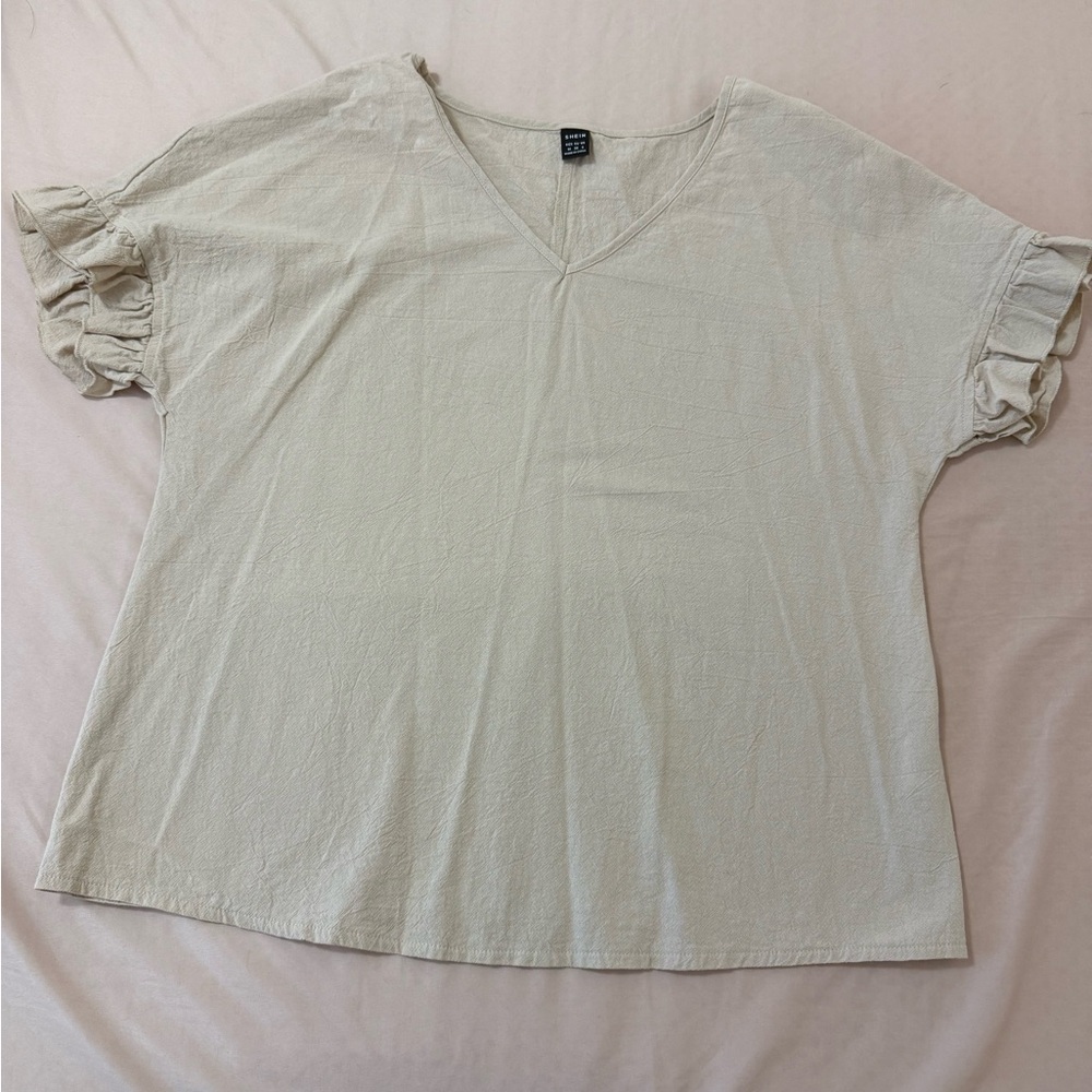 Women's Cream V-Neck Ruffle Sleeve Top